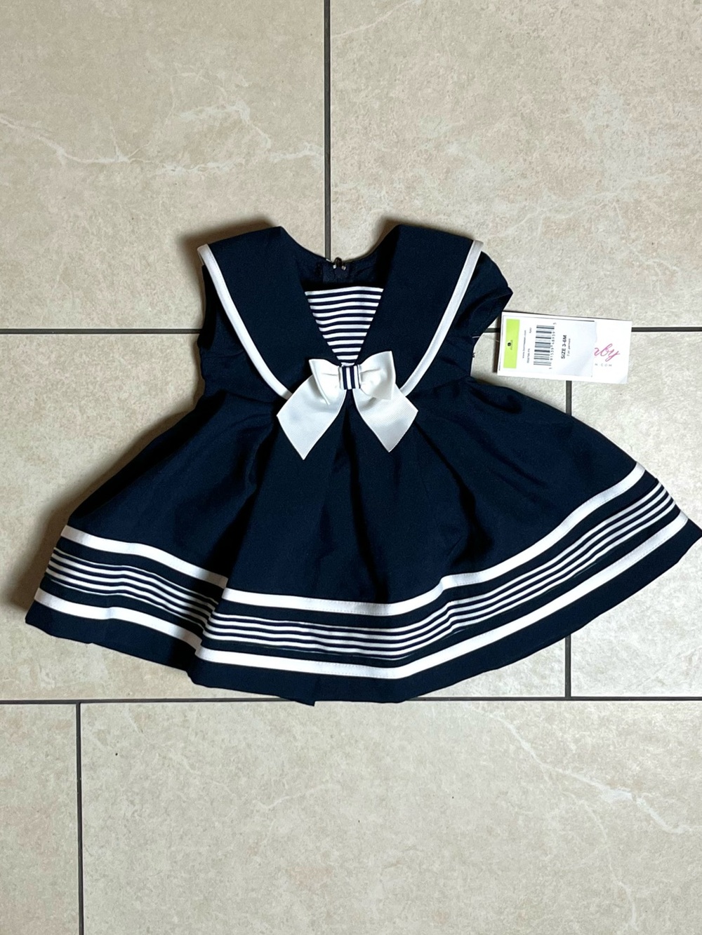 Bonnie Baby Navy Blue Nautical Sailor Dress and Bloomer Set Size 3/6M